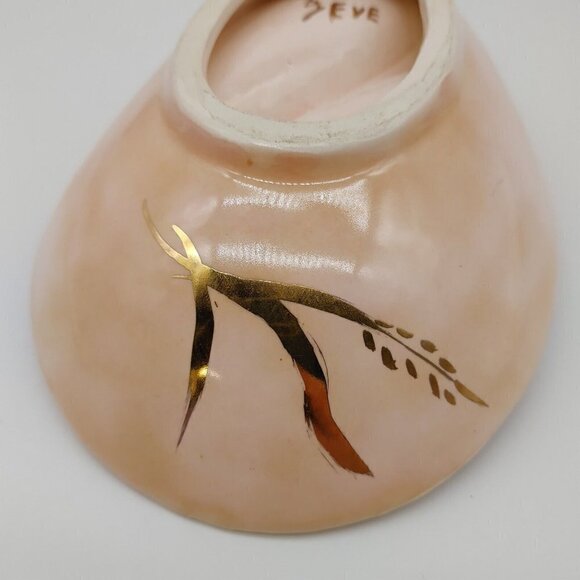 By Eve Gold Floral Shallow Dish Bowl Spoon Holder Pink Ceramic Handmade Vintage - Picture 8 of 12